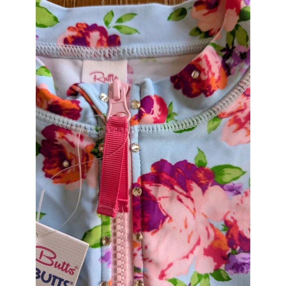 New Ruffle Butts Rash Guard Girls 10 Swim Top Life Is Rosy Floral UPF 50